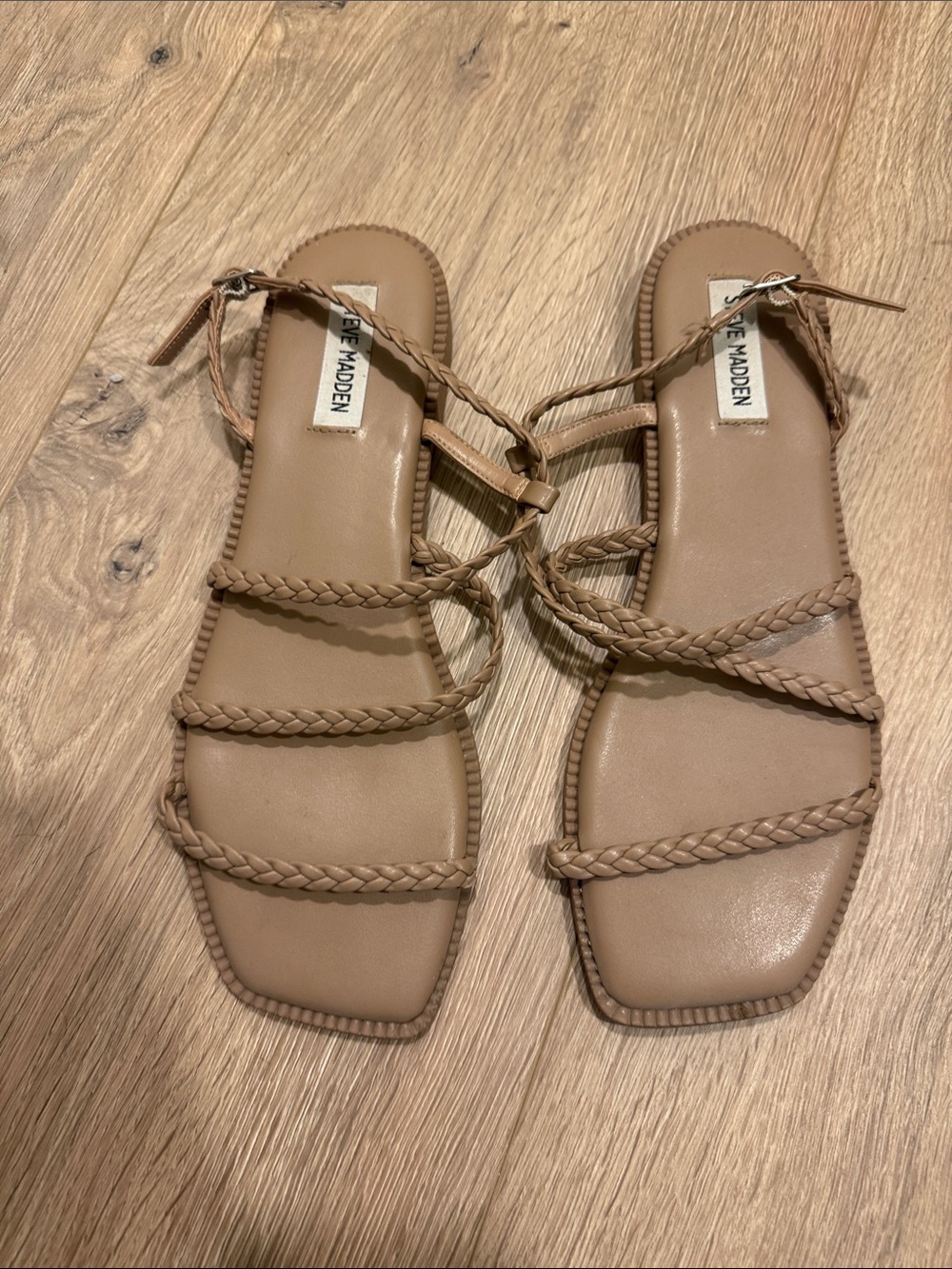 Steve Madden Braided Strappy Flat Sandals in Tan